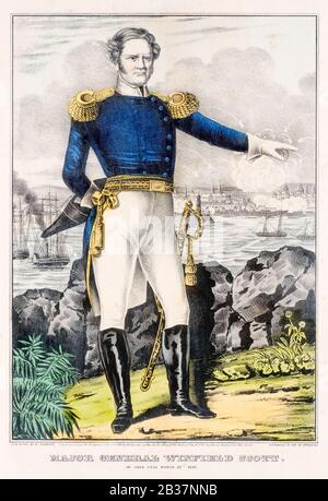 Major général Winfield Scott (1786-1866) à la bataille de Vera Cruz, 25 mars 1847, portrait imprimé par Nathaniel Currier, 1847-1848 Banque D'Images