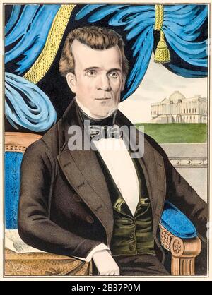 James K Polk (1795-1849), onzième président des États-Unis, portrait imprimé par Nathaniel Currier, 1845-1849 Banque D'Images