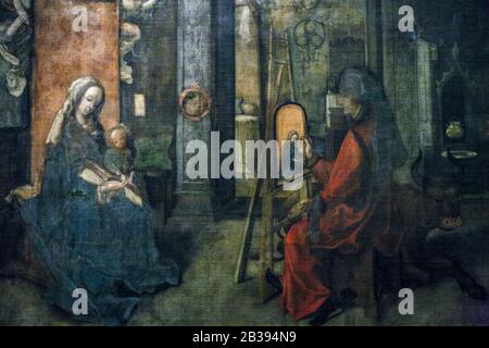 Italie Lombardie Milan Brera Art Gallery - Saint Luke dans l'acte de peinture de la Madonna et de l'enfant. Ecole d'Anvers XVIe siècle Banque D'Images