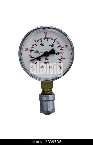 Plage de manomètres 0-25 bar sur paroi blanche Banque D'Images