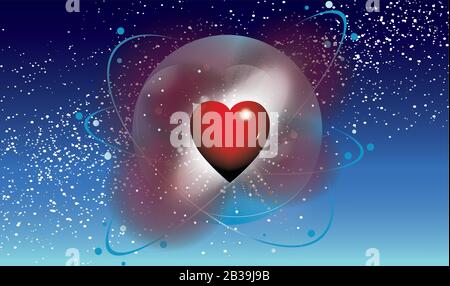 Cœur rouge sur les textures Globe and Stars Illustration de Vecteur