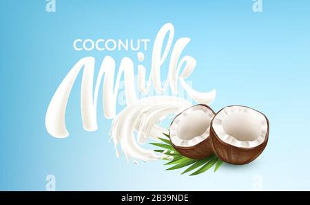 Des Rafales réalistes De Lait et De Noix De Coco sur un fond bleu. Papier À Lettres À Base De Lait Papier À Lettres Calligraphie Papier À Lettres. Illustration vectorielle Illustration de Vecteur