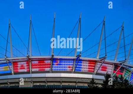 BC Place Stadium, éclairé par des drapeaux du monde, Vancouver (Colombie-Britannique), Canada Banque D'Images