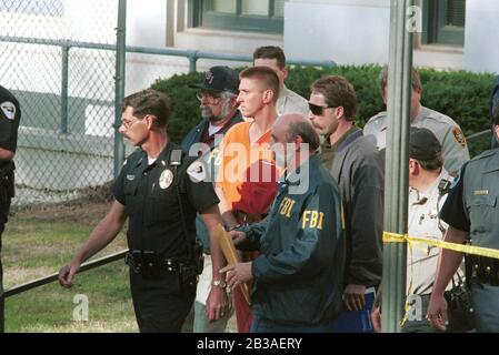 Perry, Oklahoma USA, 21 avril 1995 : Timothy McVeigh arrêté 2 jours après le bombardement terroriste du bâtiment fédéral de Murrah à Oklahoma City. Banque D'Images