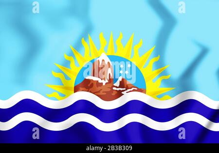 Drapeau tridimensionnel de la province de Santa Cruz, Argentine. Illustration tridimensionnelle. Banque D'Images