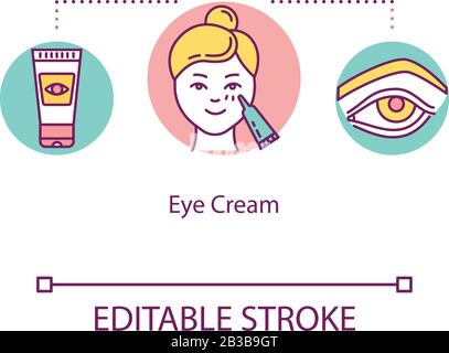 Icône de concept de crème oculaire. Produit cosmétique. Dermatologie et beauté féminine. L'idée de traitement des cercles sous les yeux est une illustration de la ligne mince. Vecteur isolé Illustration de Vecteur