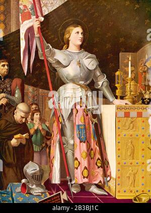 Jeanne d'ARC ( c 1412-1431) héroïne militaire française telle qu'imaginée dans une peinture du XIXe siècle. Banque D'Images