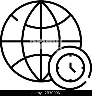 Icône de ligne de fuseaux horaires, signe concept, illustration vectorielle de contours, symbole linéaire. Illustration de Vecteur