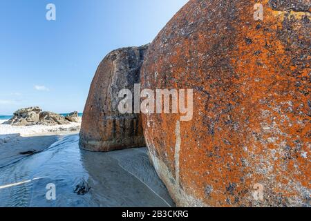 Énormes rochers d'orange à Squeaky Beach, Wilsons Promontory, Australie Banque D'Images