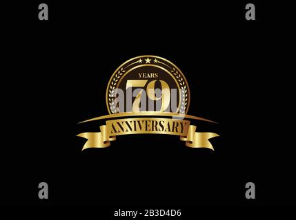 Modèle de logo anniversaire 79ème année, célébration anniversaire design vectoriel, emblème anniversaire d'or avec ruban. Conception d'un livret, brochure Illustration de Vecteur