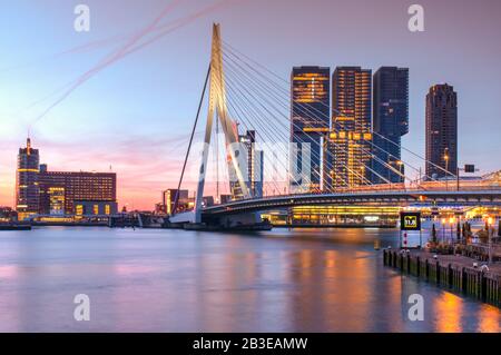 Pont Erasmus au-dessus de la Meuse à Rotterdam Banque D'Images