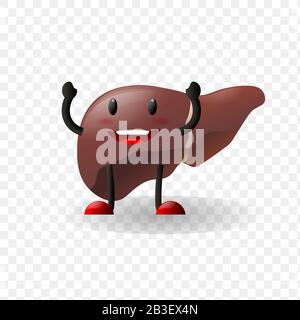 Foie. Organe interne humain caractère heureux Illustration de Vecteur