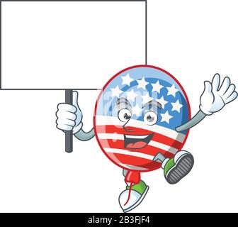 Une photo des États-Unis rayures ballon personnage de dessin animé avec planche Illustration de Vecteur