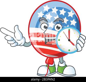 USA rayures ballon dessin animé style personnage avec une horloge Illustration de Vecteur