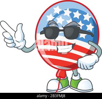 Super cool USA rayures ballon mascotte personnage portant des lunettes noires Illustration de Vecteur