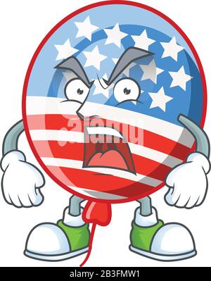 USA rayures ballon dessin de personnage de dessin animé avec visage en colère Illustration de Vecteur