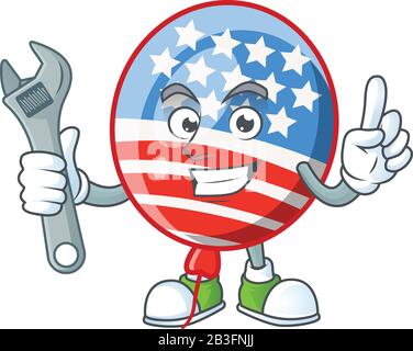 Joyeusement Mechanic USA rayures ballon dessin de personnage de dessin animé Illustration de Vecteur