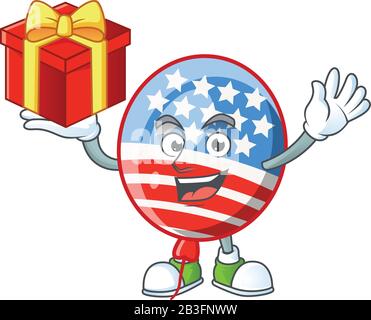 Le personnage de dessin animé des États-Unis raye le ballon avec une boîte de cadeau Illustration de Vecteur