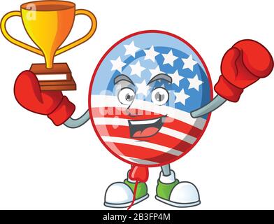 Super cool Boxing gagnant des USA rayures ballon dans le motif de dessin animé de mascotte Illustration de Vecteur