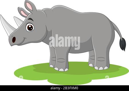 Dessin animé rhino heureux sur l'herbe Illustration de Vecteur