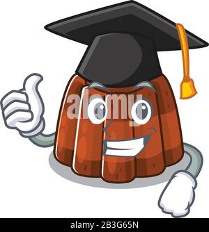 Heureux et fiers de pudding au chocolat portant un chapeau de graduation noir Illustration de Vecteur