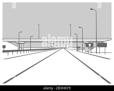 Dépassement. Jonction De Route. La Route Passe Sous Le Pont. Route Surélevée. La route vers la ville. Gratte-Ciel Sur La Distance. Image Vectorielle Stylisée. Illustration de Vecteur