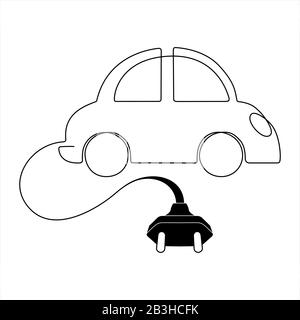 dessin d'esquisse de concept de ligne continue de voiture électrique Illustration de Vecteur