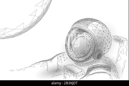 Astronaute poly faible en relief dans l'espace. Voyage dans l'espace concept d'exploration de la Lune. COSMOS Planet MAN flottant. Casque de sécurité, technologie polygonale Illustration de Vecteur