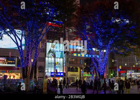 Après la tombée de la nuit dans le centre-ville de Tokyo, au Japon. Akihabara est le quartier le plus populaire pour les fans d'anime, de manga et de jeux dans Tokyo Metropolis Nightlife sur la rame Banque D'Images