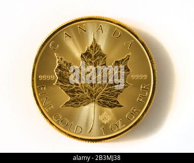 1 Unze, feuille d'érable canadienne, Goldmuenze Banque D'Images