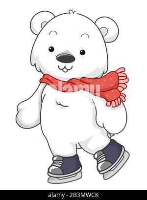 Illustration D'Une Jolie Écharpe Porte-Mascotte À Motif Ours Polaire Et Patinage Sur Glace Banque D'Images