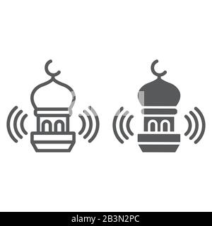 Adhan ligne d'appel et icône glyphe, ramadan et religion, signe de mosquée, graphiques vectoriels, un modèle linéaire sur un fond blanc, eps 10. Illustration de Vecteur