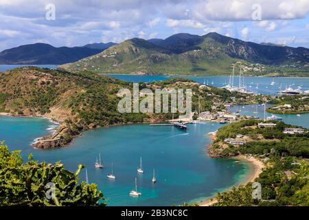 Galleon Beach, Freemans Bay, Nelsons Dockyard Et English Harbour, Falmouth Harbour, De Shirley Heights, Antigua, Antigua-Et-Barbuda, Leeward Islan Banque D'Images