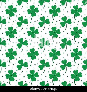 Le trèfle laisse un modèle sans couture isolé sur fond blanc: Vert chanceux quatre feuilles trèfle et shamrock trèfle. Illustration de Vecteur