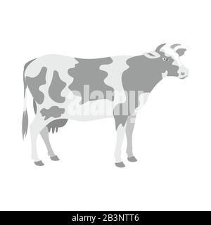 Vache debout, profil de vue. Animaux de ferme, boeuf, lait blanc fond isolé Illustration de Vecteur