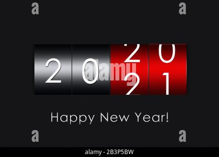 minuteur 2021 isolé sur fond noir. Banque D'Images