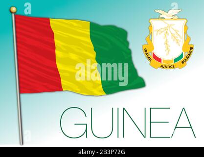 Drapeau national et armoiries officiels de la Guinée, pays africain, illustration vectorielle Illustration de Vecteur