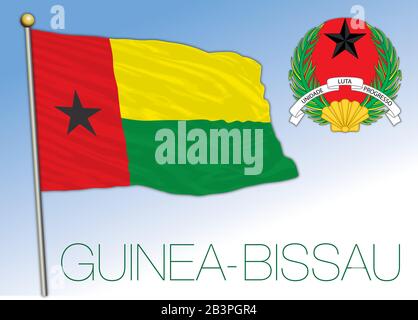 Drapeau officiel de la Guinée-Bissau et armoiries, pays africain, illustration vectorielle Illustration de Vecteur