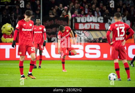 Leverkusen, Allemagne. 04ème mars 2020. De gauche à droite Kai HAVERTZ (LEV), Edmond TAPSOBA (LEV), Kerem DEMIRBAY (LEV), Lucas ALARIO (LEV) Soccer DFB Pokal Quarter Finals, Bayer 04 Leverkusen (LEV) - Union Berlin (UB), le 04.03.2020 à Leverkusen/Allemagne. | utilisation dans le monde crédit: DPA/Alay Live News Banque D'Images