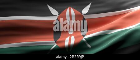 Symbole du panneau Kenya. Drapeau national kenyan agitant texture fond, bannière. illustration tridimensionnelle Banque D'Images