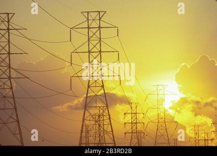 Lignes électriques menant aux raffineries de pétrole dans le sud-est du Texas près de Houston.©Bob Daemmrich Banque D'Images