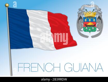 Drapeau et armoiries de la Guyane française, amérique du Sud, illustration vectorielle Illustration de Vecteur