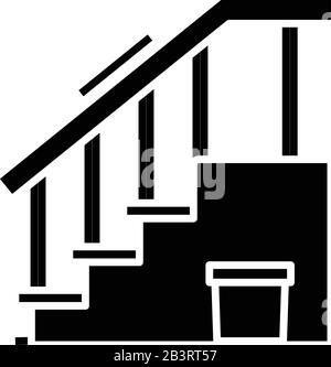 Escalier de la salle icône noire, illustration du concept, symbole vectoriel plat, signe glyphe. Illustration de Vecteur