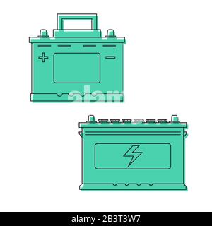 Jeu de batteries rechargeables pour automobiles. Icônes de l'accumulateur. Conception plate. Style linéaire. Illustration vectorielle. Illustration de Vecteur