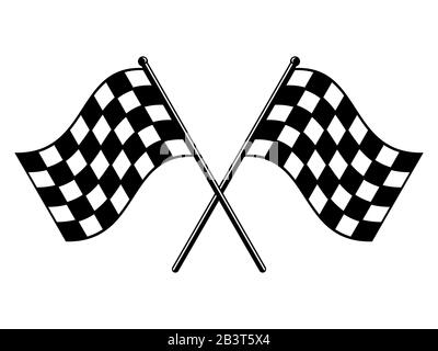 Drapeaux à damier. Drapeau de course noir et blanc. Terminer ou démarrer l'icône de drapeau croisé déchiré. Symbole Motorsport ou Auto Racing sur fond blanc. Circuit final Illustration de Vecteur