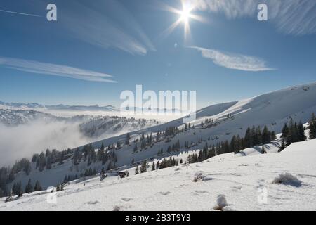 Fantastique circuit en raquettes sur la Hochgrat à Nagelfluhkette à Allgau, en Bavière Banque D'Images