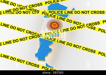 Argentine crime concept, enquête de police. Carte de l'Argentine. Carte de l'Argentine frontière terrestre avec drapeau. rendu tridimensionnel Banque D'Images
