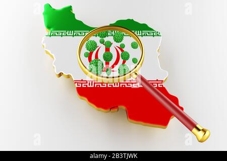 Virus 2019-ncov, Flur ou Coronavirus avec la carte de l'Iran. Coronavirus de chine. Rendu tridimensionnel Banque D'Images