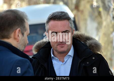 Candidat aux élections du maire de Marseille, le sénateur Stéphane Rvier, campagne à Marseille. Banque D'Images