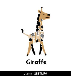 Jolie girafe à dessin animé dans un style scandinave simple. Illustration vectorielle plate. Illustration de Vecteur
